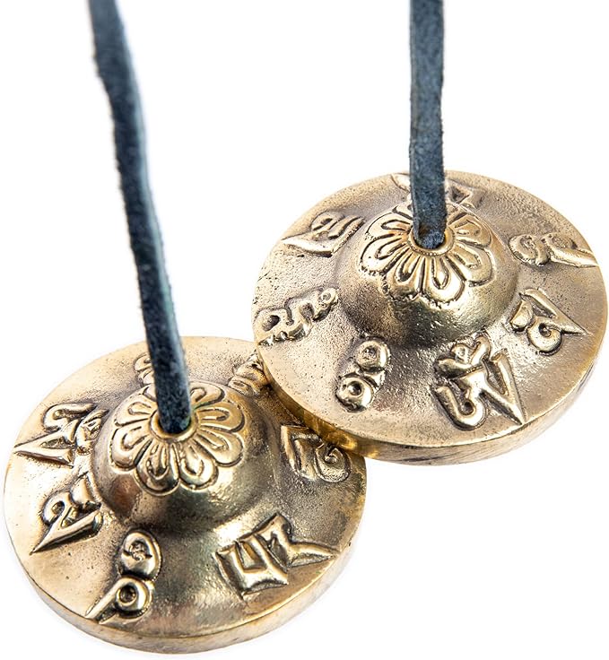 Tingsha Cymbals Bells - Easy To Play - Meditation Mindfulness Chime For Chakra Healing Spiritual Dharma Gifts Handcrafted Tibetan By Himalayan Bazaar (Ohm Mani)