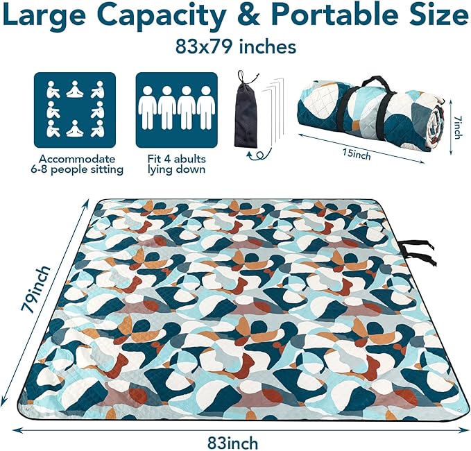 PY SUPER MODE Picnic Blankets Extra Large, Waterproof Foldable Outdoor Beach Blanket Oversized 83x79” Sandproof, 3-Layer Picnic Mat for Camping, Hiking, Travel, Park, Concerts-Camouflage
