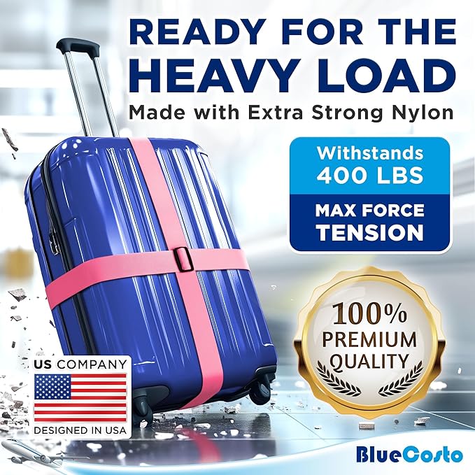 Luggage Straps for Suitcases - TSA Approved - Mixed Colors, 4 PK - Premium Nylon Belts for Suitcase, Briefcase & Travel Bag - Adjustable Strap Length 46" - 78"