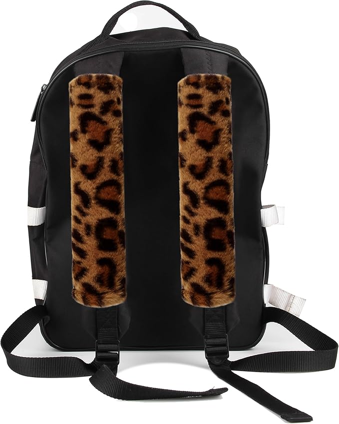 Amooca Soft Faux Fur Universal Fit Seatbelt Cover Car Truck SUV Airplane Seat Belt Shoulder Pad for Carmera Backpack Straps Neck Cushion Protector 2 Pack 10.5in Brown Leopard