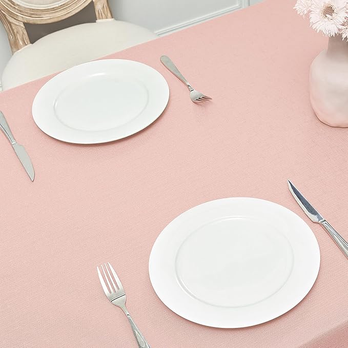 Rectangle 8 Feet Tablecloth 60x120 inch Linen Textured Table Cloth Stain and Wrinkle Resistant Washable Polyester, Decorative Table Cover Waterproof for Dining, Buffet and Camping, Pink