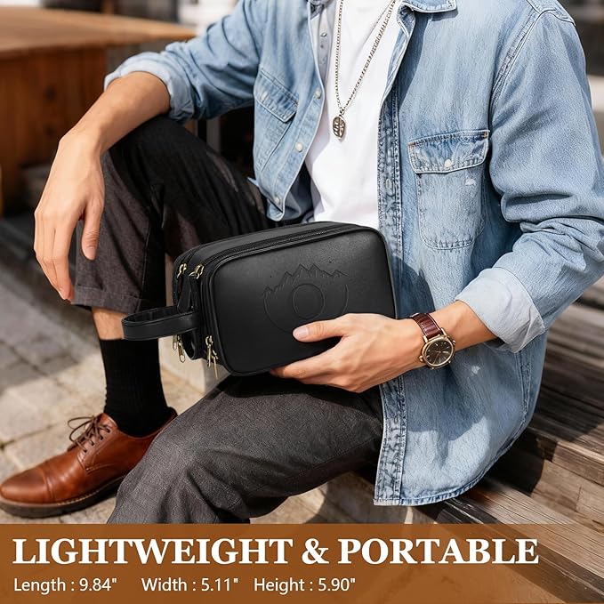 Men's Travel Toiletry Bag, Shaving Bag, Leather Toiletry Travel Bag for Men, Personalized Travel Essentials, Birthday Gifts for Men, Black - O