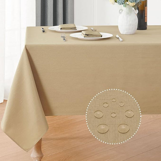 Faux Linen Rectangle Tablecloth Waterproof 52x70 inch Table Cloth Stain and Wrinkle Resistant Washable, Decorative Fabric Table Cover for Dining, Kitchen, Wedding and Parties, Coffee