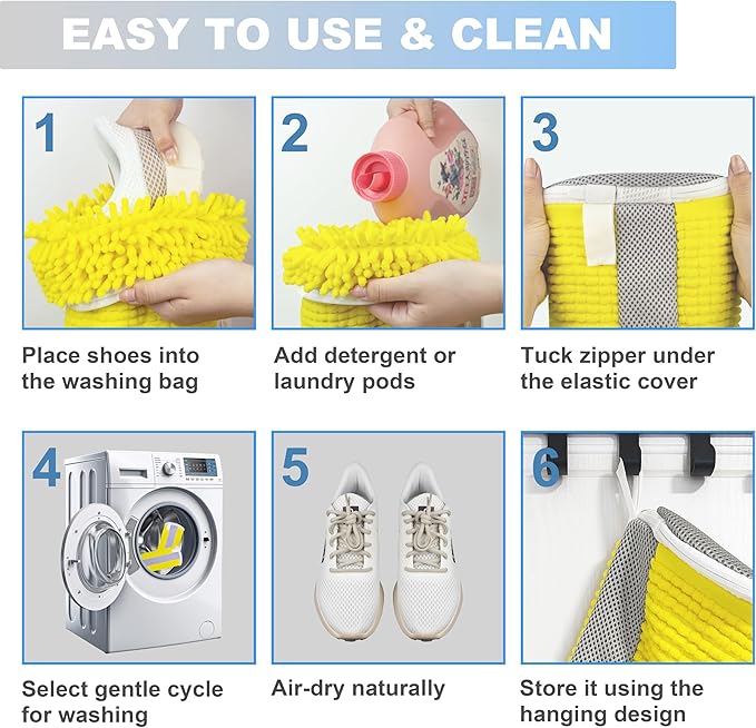 Shoe Washing Machine Bag – Reusable, Protective, Size Adaptable 360° Deep Clean Laundry Bag with Cleaning Fibers for Washing Machine, 2 Pack