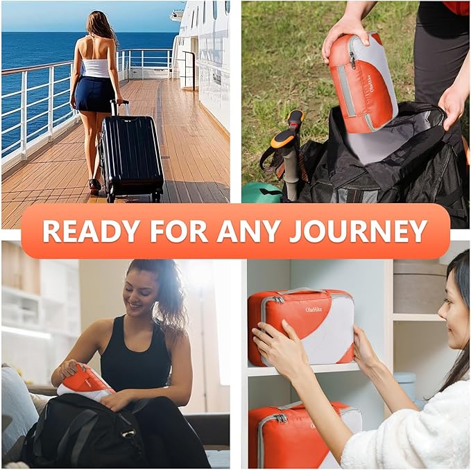 8 Set Packing Cubes for Travel, Gifts for Women Mom,Anti-Tearing Suitcase Organizer for Luggage with Shoe & Hanging Toiletry Bag,OlarHike Vacation Essentials & Accessories for Cruise Ship,Orange
