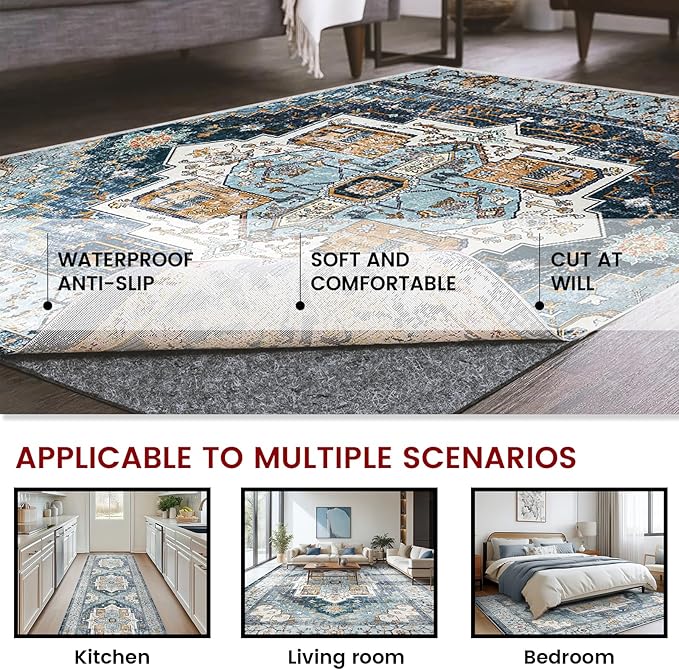 Waterproof Rug Pad, 2x3 ft Area Rug Non-Slip Carpet Pad, Non-Slip Rug Pads for All Floors and Finishes, Felt Pad for Hardwood Floors, Keeps Carpets in Place Soft and Safe