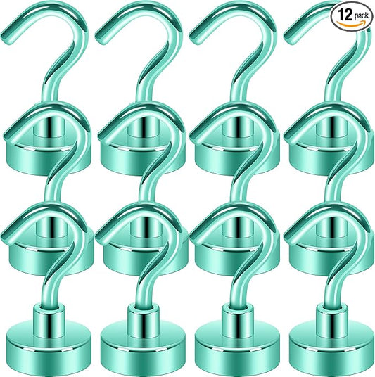 Neosmuk Magnetic Hooks, Heavy Duty 30lb+ Strong Magnet Hook for Cruise Cabins, Cruise Ship Essentials for Hanging, Metal Wall Refrigerator Hangers (Green, 12 Pack)