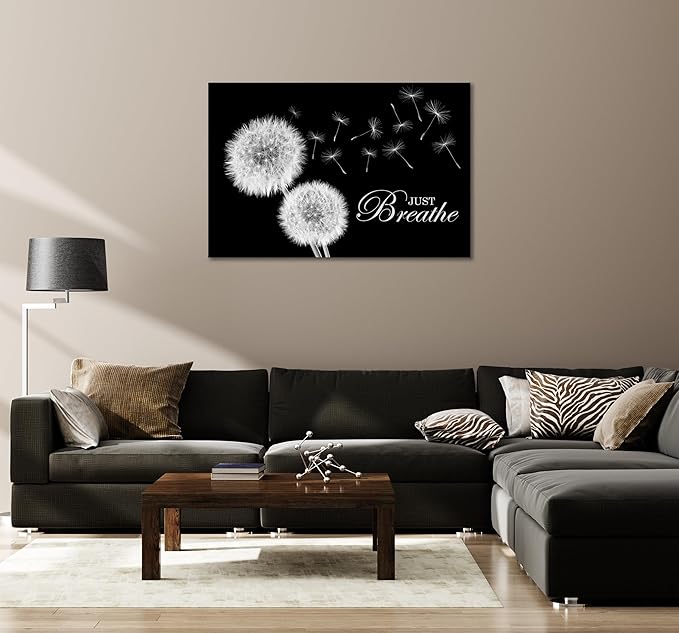 SKASNFAI Zen Wall Decor Motivation Dandelion Just Breathe Canvas Print Artwork Motivation Positive Wall Art for Inspirational Quotes Yoga Room (16L x 24W)