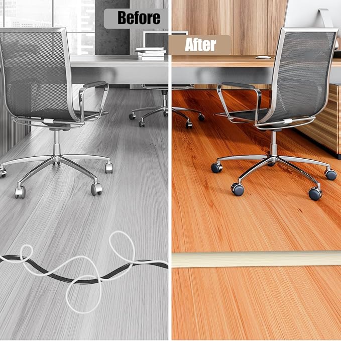 Floor Cord Cover Self Adhesive Cord Hider, 3.3FT Cable Management, Extension Strip Protector for Wires, Prevent Cable Trips for Offices, Gyms, Exhibitions Cavity: 0.3"(W) x 0.28"(H) Yellow Wood