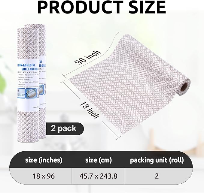 RAY STAR 18X96 Inch Shelf Liner for Kitchen Cabinets, Non-Adhesive Washable Cabinet Liner, PVC Non-Slip Drawer Liner for Dresser Bathroom (Circle) (2 Rolls)