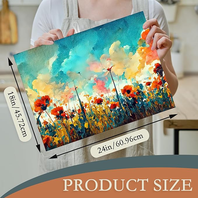 UIUPRO Colorful Flowers Dish Drying Rack Mat for Kitchen Counter, Watercolor Dish Drying Pad Absorbent Reversible Microfiber Protector for Coffee Bar Sink Countertops 18x24 Inch