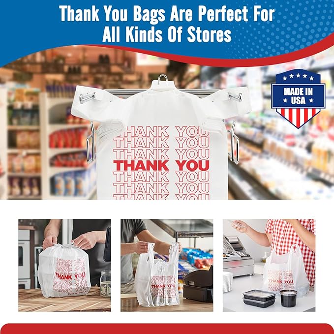 Fuxury 10000 Count (10K) - Thank You Plastic T-shirt Bags for Small Bussiness (11.5" x 6.5" x 21") White, Grocery, Take Out, To Go, Retail Shopping Bags with Handle in Bulk