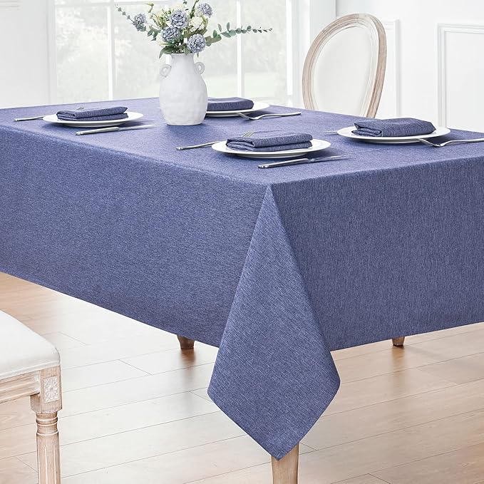 Rectangle Tablecloth Linen Textured Waterproof & Stain Resistant Table Cloth Wrinkle Free Decorative Fabric Farmhouse Table Cover for Dining/Party/Buffet/Wedding, 60 x 84 Inch, Demin Blue
