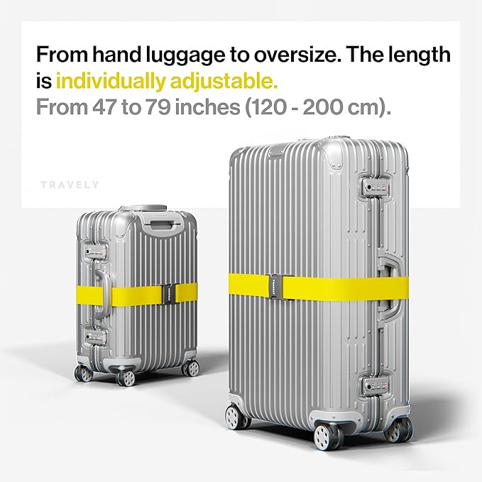 TRAVELY Luggage Straps - Especially Eye-Catching & Secure - Incl. 2 Name Tags - Ideal for Cross-Strapping Luggage - [Set of 2]