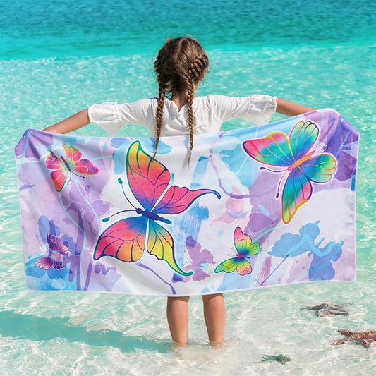 WERNNSAI Beach Towel for Kids, 30”x 60”Butterfly Quick Dry Sand Free Kids Beach Towel for Girls Personalized Beach Towel Pool Camping Travel Towel Soft Beach Blanket Bath Shower Towel
