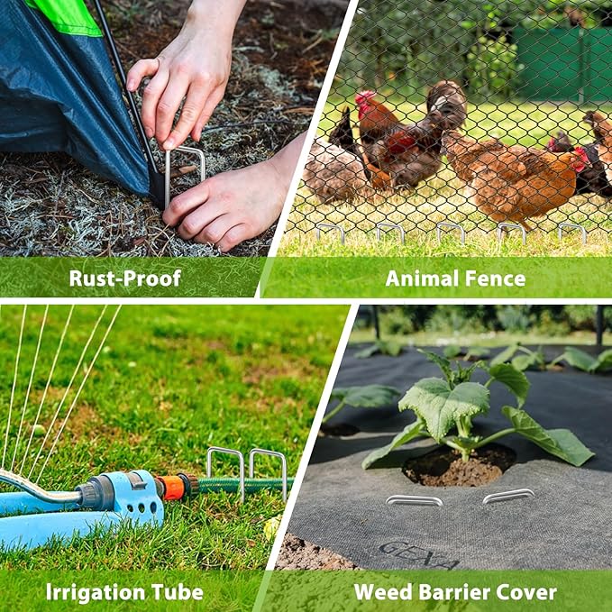 Landscape Staples 12 Inch, 12/25/50/100/200 Pack U-Shaped Galvanized Garden Stakes, 8 Gauge Heavy Duty Ground Stakes for Outdoor Decorations, Fixed Irigation Tubing, Fence,Weed Barrier Fabric