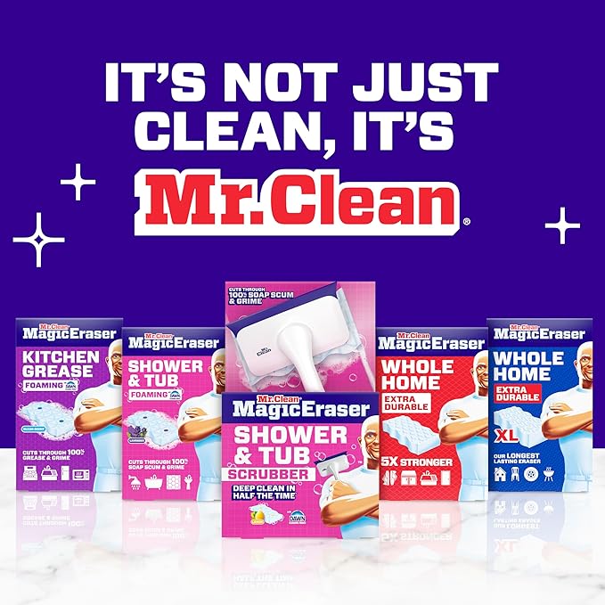 Mr. Clean Magic Eraser Sponge, Bathroom, Shower, Tub Cleaner, Soap Scum Remover, Bathroom Cleaning Supplies, Dawn Cleaning Power with Lavender Scent, Shower & Tub, 8ct