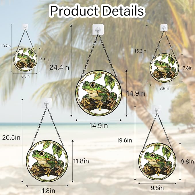 Stained Glass Window Hanging, Frog Green Leaf Sun Catchers Colorful Glass Panel Cool Suncatcher Decor for Birthday for Women, Men, Wife, Aunt, and Mom 14.9x14.9 in