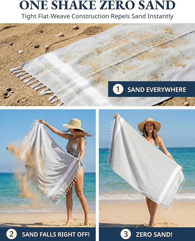 LANE LINEN Turkish Beach Towels for Women, Set of 6 - Large 39"x71", Pre-Washed, No-Shrink, Sand-Free, Quick Dry, Lightweight, Soft Beach Bath Towels - Vintage Beach