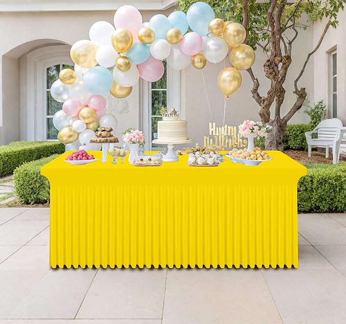 Smiry Spandex Tablecloth 2 Pack, Elastic Fitted Stretch Tablecloth for 6FT Rectangle Tables, Waterproof Washable Table Cover Skirt for Wedding, Banquet & Parties (Yellow, 72Lx30Wx30H Inch)