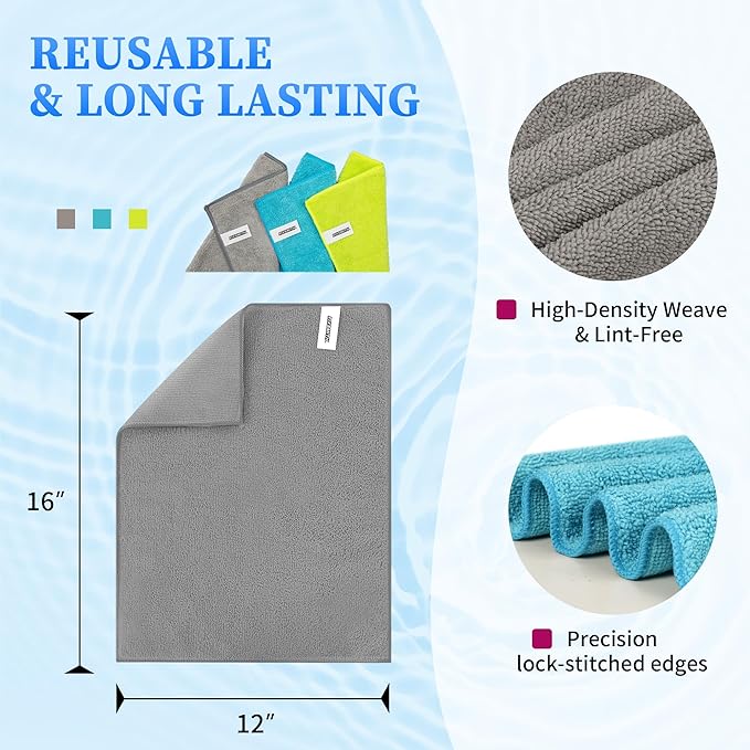 FIXSMITH Shop Towels-200 Pack, Multi-Functional Shop Rags, 12 x 16 in Microfiber Cleaning Cloth, Highly Absorbent Cleaning Rags, Cleaning Towels for Car Kitchen Home Office