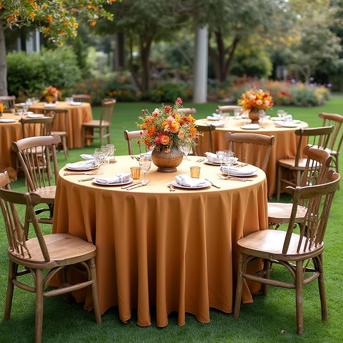 sancua Thanksgiving Round Tablecloth 108 Inch Diameter, 6 Pack Bronze, Circle Polyester Fabric Light Brown Fall Table Cloth Cover for Harvest Wedding Party Reception Banquet (Fit 42-96 Inch Tables)