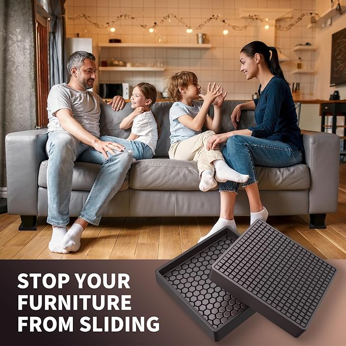 Ezprotekt 3x3" Square Rubber Anti-Slip Furniture Pads Coasters for Hardwood Floors, 4 Pcs Non-Slip Furniture Caster Cups Floor Protectors for Sofa Couch Bed Stoppers to Prevent Sliding (Brown)