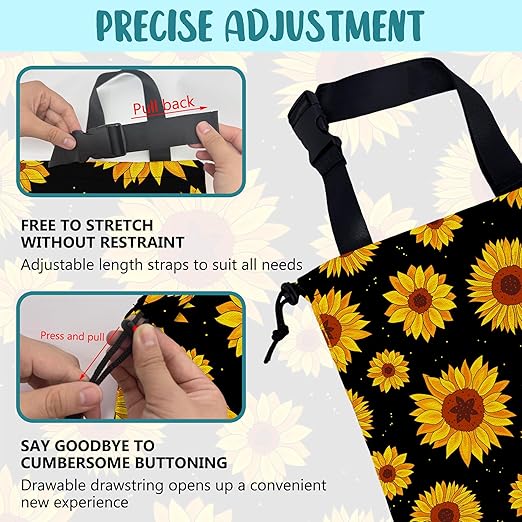 KXWQTRDD Car Garbage Bag Blooming Yellow Sunflowers Drawstring Car Trash Bag Hanging for Back Seat with Adjustable Buckle Canvas Vehicle Trash Can Easy-to-Install