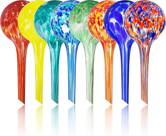 Mission Gallery Plant Watering Globes Set of 8 - Small Self Watering Globes for Indoor & Outdoor Plants - Multicolored, Automatic, Glass Watering Bulbs for Daily Use, Plant Watering Devices