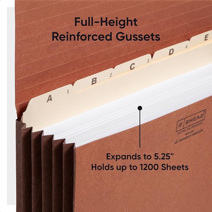 Smead Redrope Expanding File Wallet, Expanding File Organizer, Accordion Folder for Documents, Flap/Cord Closure, 5-1/4" Expansion, Tear-Resistant, Letter Size, 10 per Box (71109) (Pack of 4)