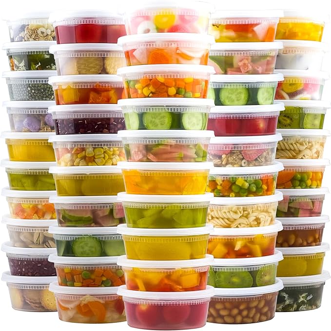 Dealusy 50 Sets of 8 oz Deli Containers with Lids, Leak-Proof BPA-Free Plastic Take Out Bowls, Food Storage Containers for Takeout Meal Prep Storage, Freezer, Microwave & Dishwasher Safe