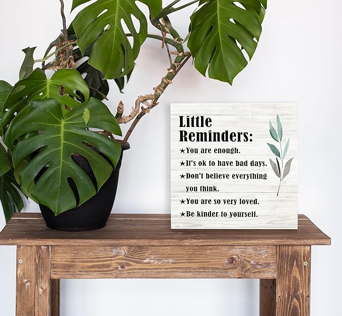 SRADMO Inspirational Little Reminders Wood Box Sign Desk Decor 8x8, Inspirational Desk Decor, College Motivational Positive Affirmation Gifts Box Sign For Office Home Dorm Tabletop Shelf Decoration