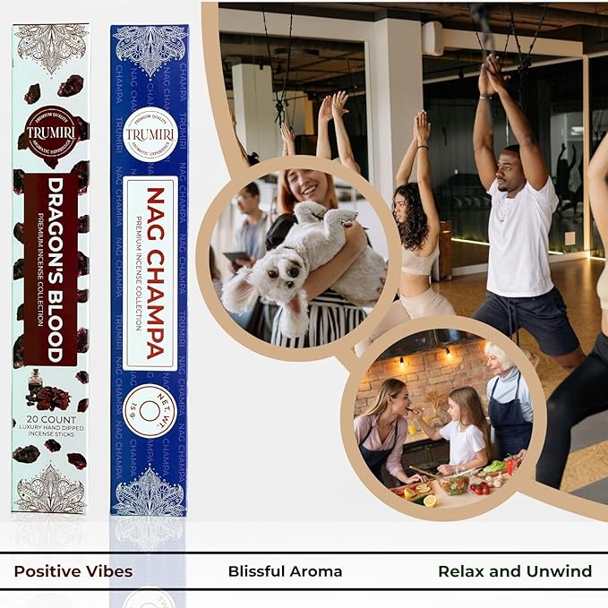 Trumiri Incense Sticks - Combo Pack of 35 Insence-Sticks - 15 Nag Champa + 20 Dragons Blood - Insenses - Insents - Incents - Inscense - Incence - Incienso - All Natural Incense Sticks