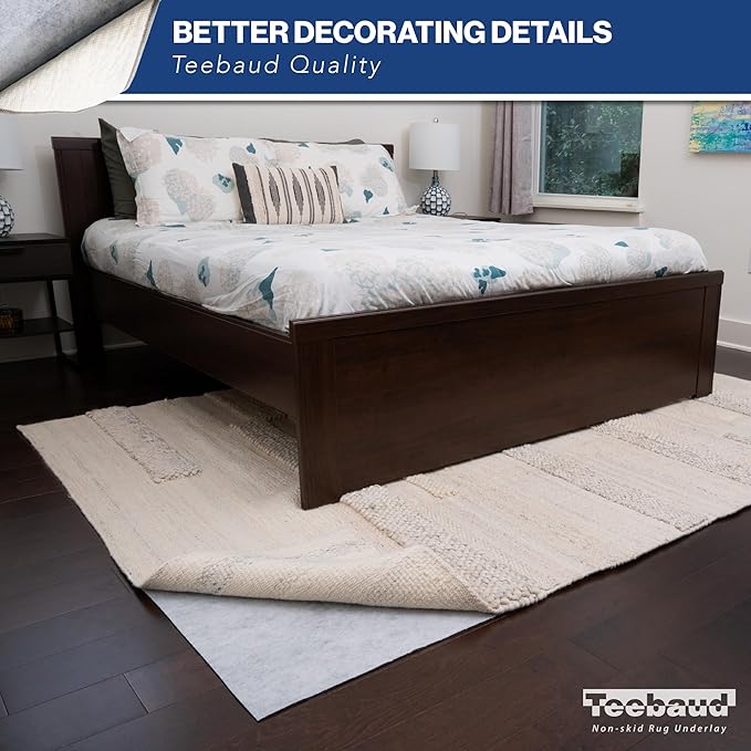 Teebaud 3' x 8' Non-Slip Rug Pad, Reversible Gripper, Non Skid Pads for Hardwood, Vinyl, Tile, Laminate Floors, Keep Area Rugs Secure, Natural Materials Safe for Indoor Flooring, ¼” Thick