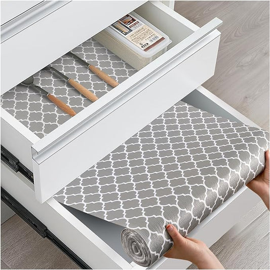 Drawer and Shelf Liner, Non-Slip Kitchen Cabinet Liners Non-Adhesive Thick Strong Grip Waterproof Washable Mats Protect Dresser Shelves Cupboard Bathroom Cabinets, Gray, 12 in X 20 FT