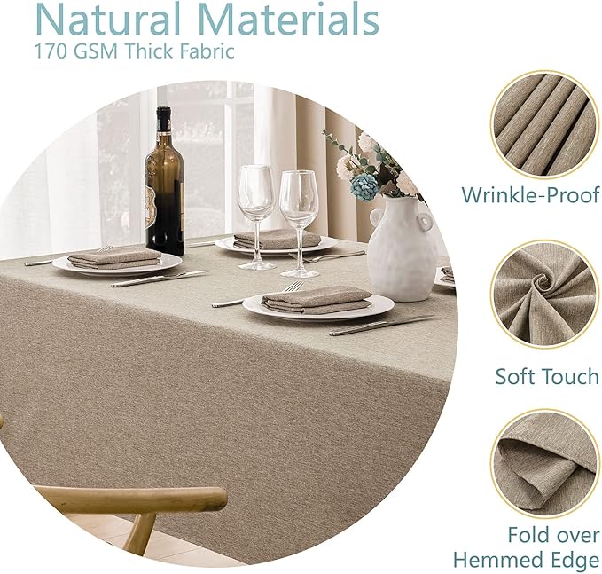 Rectangle Tablecloth Linen Textured Waterproof & Stain Resistant Table Cloth Wrinkle Free Decorative Fabric Farmhouse Table Cover for Dining/Party/Buffet/Wedding, 60 x 104 Inch, Mocha