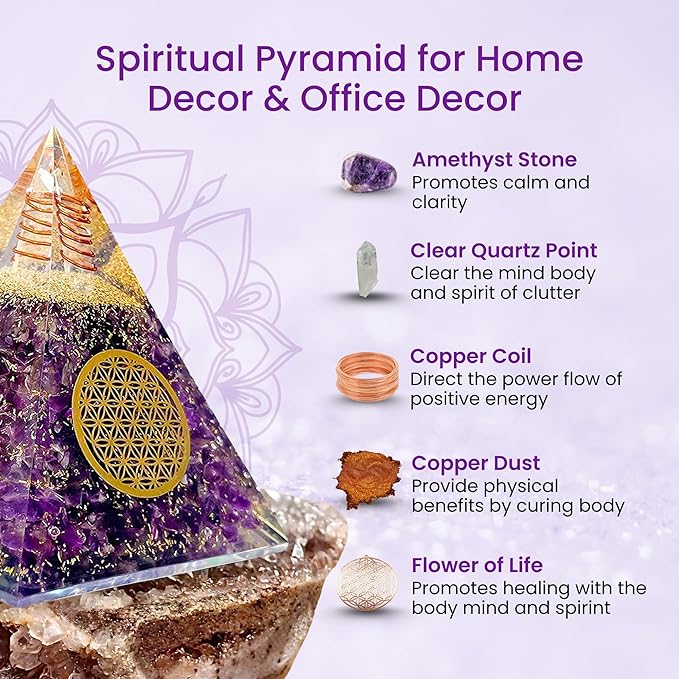 Orgone Pyramid of Success, Amethyst Orgonite Pyramid, Reiki Energy Generator for Healing, Meditation, and Positive Energy
