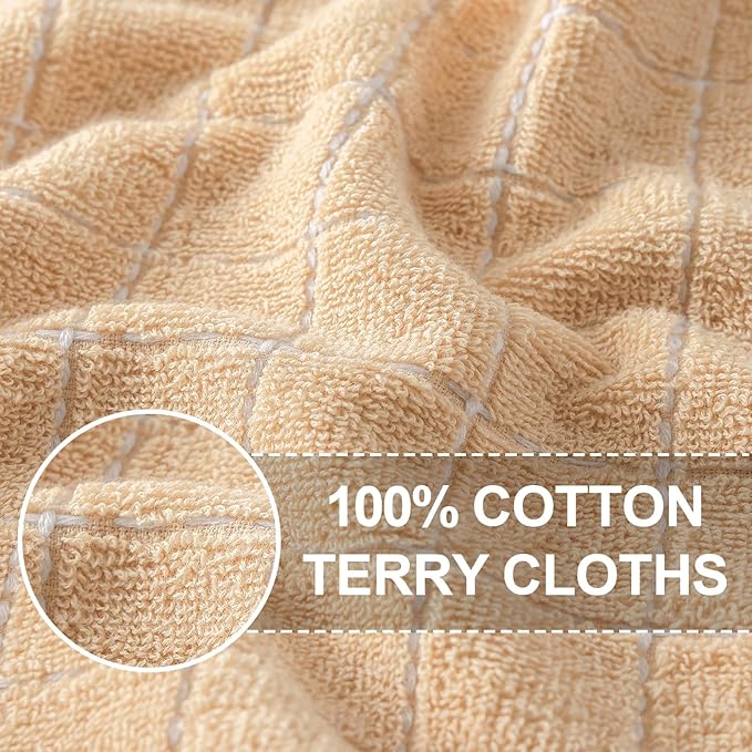Homaxy 100% Cotton Terry Kitchen Towels(Apricot, 13 x 28 inches), Checkered Designed, Soft and Super Absorbent Dish Towels, 6 Pack
