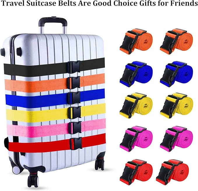 2 Pack Suitcase Straps, Bright Color Adjustable Luggage Belts, TSA Approved (Orange)