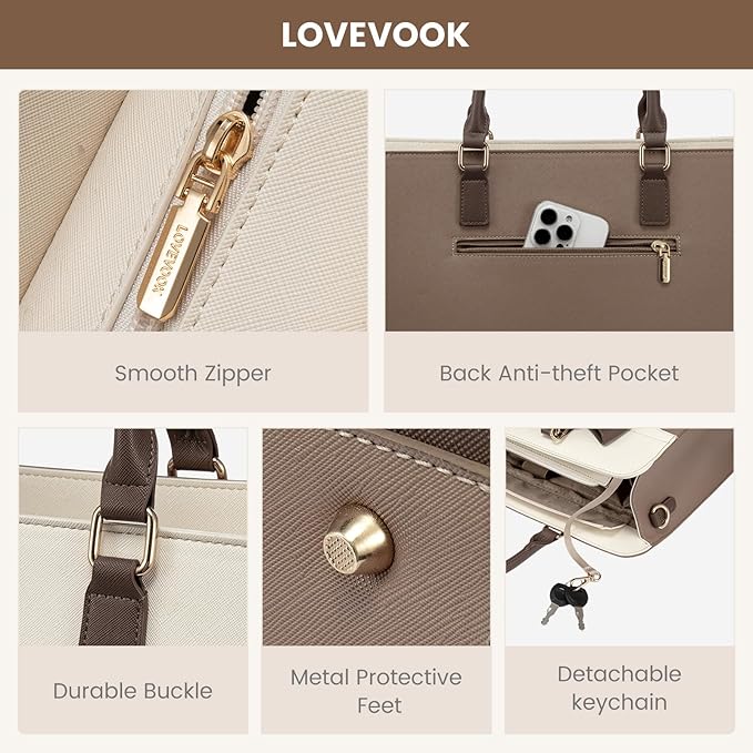 LOVEVOOK Laptop Tote Bag for Women,Leather Work Bag, Waterproof Business Teacher Bag,Large Computer Handbag Purse Briefcase,Office Gifts for Women