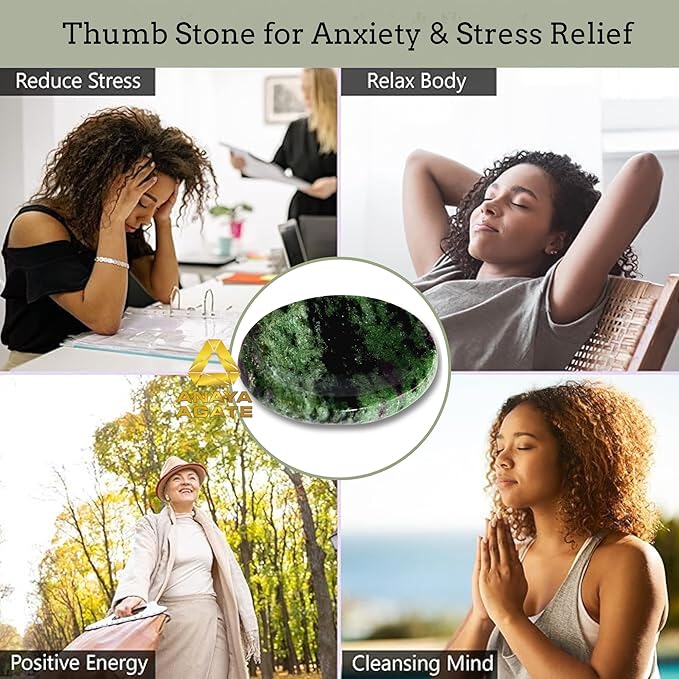 Ruby Zoisite Worry Stones – Crystal Thumb Worry Stone for Anguish, Stress – Relaxing & Soothing Balance Stones for Meditation, Relief – Healing Stones & Crystals for Men, Women