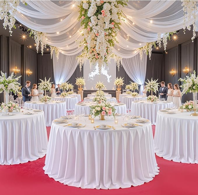 4 Pack White Round Tablecloths 60in White Round Table Cloth for Wedding Birthday Party Bridal Shower Reusable Washable Polyester Circle Table Cover for Kitchen Dining Buffet Cake Banquet Decorations