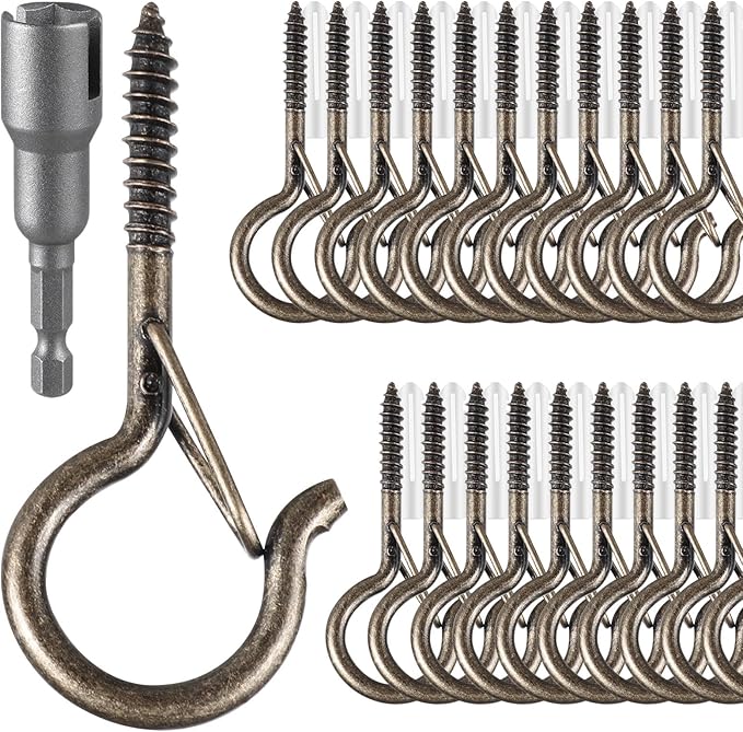 36 PCS Q-Hanger Hooks, Screw Hooks for Outdoor String Lights, Safety Buckle Design Cup Eye Hook for Hanging Christmas Lights, Plants, Mounted on Wall Ceiling, Includes 1 Wing Nut Driver, Copper