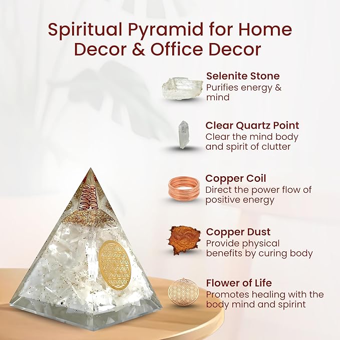 Orgone Selenite Pyramid with Flower of Life – Handmade Orgonite Energy Generator for Meditation, Reiki Healing & Positive Energy