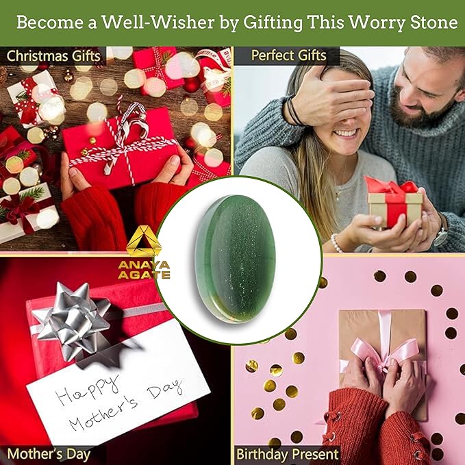 Green Jade Worry Stone – Natural Thumb Stone for Anxiety & Stress Relief – Healing Crystal for Meditation, Reiki, Positive Energy & Gift for Men and Women