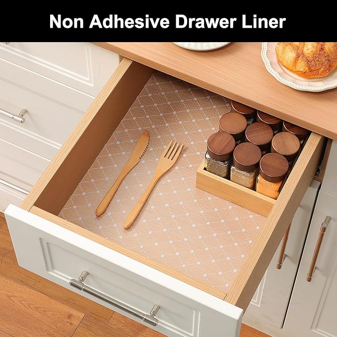 Cooyes Shelf Liner – Premium Non-Adhesive Cabinet & Drawer Liner for Kitchen – Waterproof Shelf Paper with Modern Pattern – Durable EVA Cabinet Mat – Easy to Cut