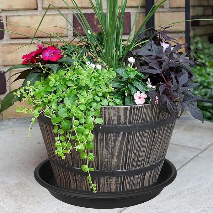 Grjoprt Large Plant Saucer 16 inch, 4 Pack Heavy Sturdy 17 inch Plastic Plant Tray for Planter, Flower Saucers for Indoors, Flower Pots Saucers, Plant Drainage Tray Round 14"/15"/16" (Black)