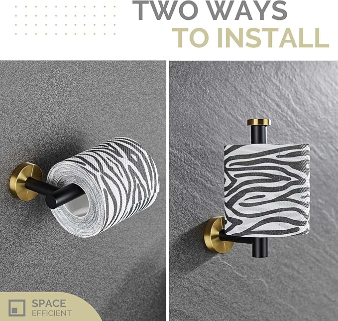 Toilet Paper Holder Black & Gold, Angle Simple Stainless Steel Bathroom Tissue Hanger, Lavatory Paper Roll Dispenser Wall Mount