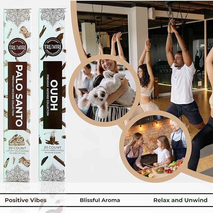 Trumiri Incense Sticks - Combo Pack of 40 Insence-Sticks - 20 Palo Santo + 20 Oud - Insenses - Insents - Incents - Inscense - Incence - Incienso - All Natural Incense Sticks