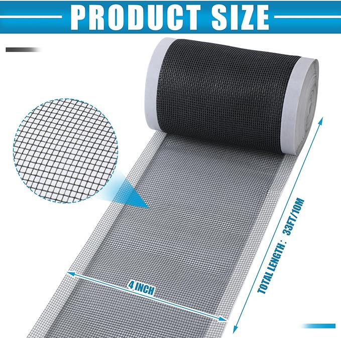 1 Pack 4 Inch x 33 ft Linear Shower Drain Hair Catcher Screen Disposable Adhesive Cutable Mesh Shower Drain Cover Stickers for Linear DIY Floor with Removal Tool for Bathroom Kitchen Bathtub